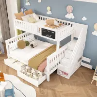 Sweiko Stapelbed - 90*200 & 140*200cm - Met plank + Opbergruimte - 2 Laden - zonder matras - Wit
