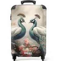 NoBoringSuitcases.com - Handbagage koffer lichtgewicht - Reiskoffer trolley - Portret van twee pauwen met gedetailleerde veren - Rolkoffer met wieltjes - Past binnen 55x40x20 en 55x35x25