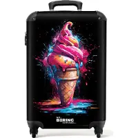 NoBoringSuitcases.com - Handbagage koffer lichtgewicht - Reiskoffer trolley - IJshoorntje met blauwe en roze verf - Rolkoffer met wieltjes - Past binnen 55x40x20 en 55x35x25