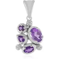 Cavill - Zilveren Hanger 925 Sterling met 1 25 ct Braziliaanse Amethist en Cambodjaanse Zirkonen - Elegant Ovaal en Peervormig Slijpsel - Paars