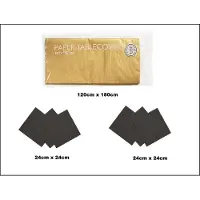 Wefiesta 1x Tafelkleed papier goud 120cm x 180cm + 40x Cocktail servetten zwart 24cm x 24cm 3 laags