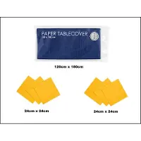 Wefiesta 1x Tafelkleed papier blauw 120cm x 180cm + 40x Cocktail servetten geel 24cm x 24cm 3 laags