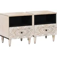 vidaXL Bedkast 2 st Wit 40 x 33 x 46 cm Massief Mango Hout