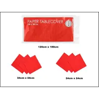 Wefiesta 1x Tafelkleed papier rood 120cm x 180cm + 40x Cocktail servetten rood 24cm x 24cm 3 laags