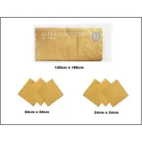 Wefiesta 1x Tafelkleed papier goud 120cm x 180cm + 40x Cocktail servetten goud 24cm x 24cm 3 laags