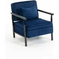 Merax Design Fauteuil - Fluwelen Stof - Lounge Stoel met Houten Frame - Moderne Leesstoel - Relaxstoel voor Woonkamer - Blauw