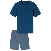 Schiesser Pyjama kort 'Casual Essentials' lichtblauw / donkerblauw / lichtgrijs