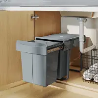 MODFU - Uittrekbare Inbouw Afvalemmer - 2 X 20 L - Met Uitneembare Binnenemmers - Onder Werkblad - Kunststof En Metaal - Grijs