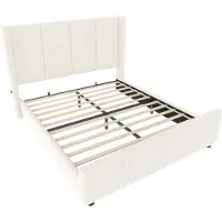 Merax Gestoffeerd Bed 160x200 - Fluweel - Hoog Hoofdbord en Voetbord - USB Aansluiting - Metalen en Houten Frame - Beige