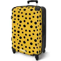 NoBoringSuitcases.com - Reis koffer groot - Rolkoffer lichtgewicht - Zwarte stippen op gele achtergrond - Reiskoffer met 4 wielen - Travel luggage suitcase - Grote trolley XL - 20 kg bagage