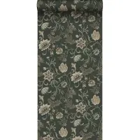 ESTAhome behang vintage bloemen zwart en groen - 53 cm x 10.05 m - 139417