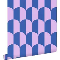 ESTAhome behang art deco bogen lila paars en koningsblauw - 53 cm x 10.05 m - 139983