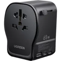 UGREEN 65W GaN Reisadapter voor 200+ landen. Met 4-in-1 stekkers (EU/UK/US/AU), USB-C/A-poorten. Compact en veilig design. Jouw ideale reisgezel voor werk of vakantie
