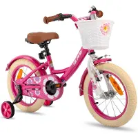 Hiland Kinderfiets - 14 Inch - Voor Jongens & Meisjes - Met Mandje, Bel & Bagagedrager - Inclusief Zijwieltjes - Geschikt voor buitenactiviteiten in de lente