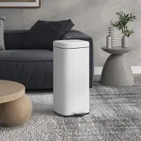 MODFU - Afvalemmer Met Deksel En Voetpedaal - 30 L - Metaal - Wit - 28 X 35 X 63,5 Cm