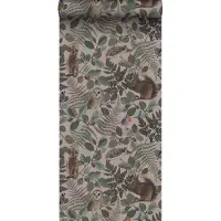 ESTAhome behang bosdieren oudroze, groen en bruin - 53 cm x 10.05 m - 139252