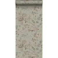 ESTAhome behang vintage bloemen vergrijsd mintgroen en zacht roze - 53 cm x 10.05 m - 139297
