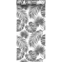 ESTAhome behang tropische bladeren zwart wit - 53 cm x 10.05 m - 139236