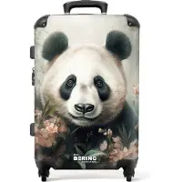 NoBoringSuitcases.com - Koffer groot - Rolkoffer lichtgewicht - Zwart-witte panda verstopt achter roze bloemen - Reiskoffer met 4 wielen - Grote trolley XL - 20 kg bagage