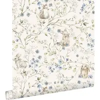 ESTAhome behang konijnen beige, groen, blauw en wit - 53 cm x 10.05 m - 131138
