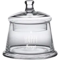 Clayre & Eef Voorraadpot Deksel Ø 12x13 cm Glas Rond Hart Happy things Voorraadbus Transparant Voorraadbus