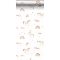ESTAhome behang unicorns wit, zacht roze en okergeel - 53 cm x 10.05 m - 139581