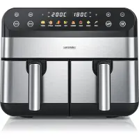Arendo heteluchtfriteuse XXL, dubbele kamer, duale zone, airfryer 9 liter met 2 compartimenten, dehydrator, 2400 W, 8 programma's, touchscreen, 3D circulatiesysteem