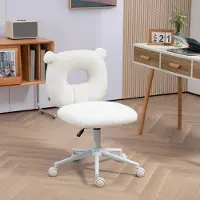 MODFU - Bureaustoel - In Hoogte Verstelbaar En Zonder Armleuningen - Berenontwerp - Polyester - Wit - 50 x 56 x 80-90 cm