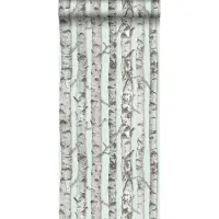 ESTAhome behang berken boomstammen mintgroen en warm grijs - 53 cm x 10.05 m - 138890