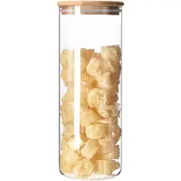 LONGZIMING -Glazen Voorraadpot met Bamboe Deksel – Luchtdichte Pasta Bewaarpot 25 cm – Borosilicaatglas Opslagpot voor Pasta, Rijst, Granen en Keukenopslag