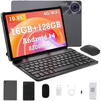 Cubot TAB 70 Tablet - 16GB RAM 128GB ROM - 8200 mAh - 10.95 inch - Dual SIM 4G - Android 14 - Met Toetsenbord(QWERTY), Beschermhoes, Muis- Grijs