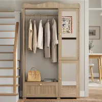 MODFU - Garderobekast - Met Spiegel En Open Kledingstang - Met Laden En 2 Deuren - Voor Slaapkamer Of Hal - MDF - Eikenkleur