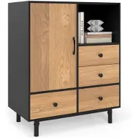 Costway Dressoir modern, buffet opbergkast met 4 laden en open vak, vrijstaande commode zijkast met metalen poten voor woonkamer, 80 x 45,5 x 97,5 cm (zwart)
