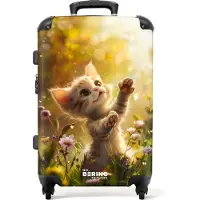 NoBoringSuitcases.com - Kinderkoffer groot - Kindertrolley koffer - Jonge kitten in zonovergoten bloemenveld - Rolkoffer lichtgewicht - Reiskoffer met 4 wielen - Grote trolley XL - 20 kg bagage