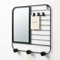 Cheqo Wandrek met Spiegel - Wandplank met Spiegel - Spiegel met Wandrek - Wandspiegel met Plank - Wandspiegel met Plankje - Wandrek met Haken - Wandrek met Knijpers - Wandrek Badkamer