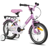 Hiland Starry Meisjesfiets - 12 Inch - Inclusief Zijwieltjes & Bagagedrager - Handrem & Terugtraprem - Paars - Geschikt voor buitenactiviteiten in de lente