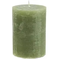 Viana Olijfgroene pilaarkaarsen in effen kleur, 85x120mm, 2 stuks, voor adve