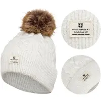 Peterson Serie - Winterhoed - Natuurlijke Pompon - Wit - Comfortabel