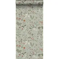 ESTAhome behang veldbloemen vergrijsd mintgroen - 53 cm x 10.05 m - 139598