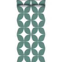 ESTAhome behang grafisch motief vergrijsd zeegroen en wit - 53 cm x 10.05 m - 139099