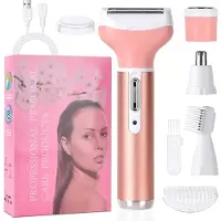 LONGZIMING -Gezichtsepilator - Epilator - Epileerapparaat - Scheerapparaat - 4-in-1 dames ontharingsset - Oplaadbaar via USB - Waterbestendige opzetstukken - Voor gezicht, benen, oksels en bikinilijn