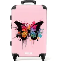 NoBoringSuitcases.com - Kindertrolley met vlinder - Meisjes koffer roze - 20 kg bagage