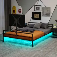 Sweiko Eenpersoonsbed - 90 x 200 cm - Verstelbare steunen - LED-verlichting - Opbergmand - Zwart