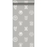 ESTAhome behang school emblemen taupe - 53 cm x 10.05 m - 128804