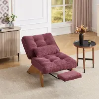 Sweiko Fauteuil - Met voetensteun - Verstelbare rugleuning - Corduroy - Houten frame - Bordeauxrood