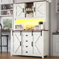 STILVORA Dressoir – Hoge Keukenkast Met LED En Schuifdeuren – Ruime Opbergruimte Met Lades En Verstelbare Planken – MDF+Metaal – 115x40x174,7 cm – Wit