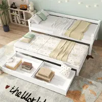 Sweiko Slaapbank - 90*200/90*190 cm - met Uitschuifbaar bed - 2 lades - Massief hout + MDF - Wit