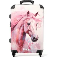 NoBoringSuitcases.com - Kinderkoffer meisje - Roze paard - Kindertrolley meisjes - Koffer kind groot - Rolkoffer lichtgewicht - Reiskoffer met 4 wielen - Grote trolley XL - 20 kg bagage