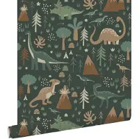 ESTAhome behang dinosaurussen donkergroen en bruin - 53 cm x 10.05 m - 139802