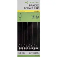 Korum Supersteel Big Fish Braided Hair Rigs 6 Barbless (8 pcs) - Maat : Haak 10 - 0.25mm
